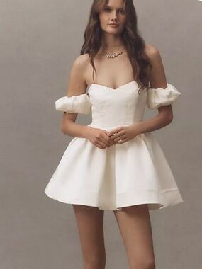 BHLDN Anthropologie Off-Shoulder Fit & Flare Mini Dress Size Medium